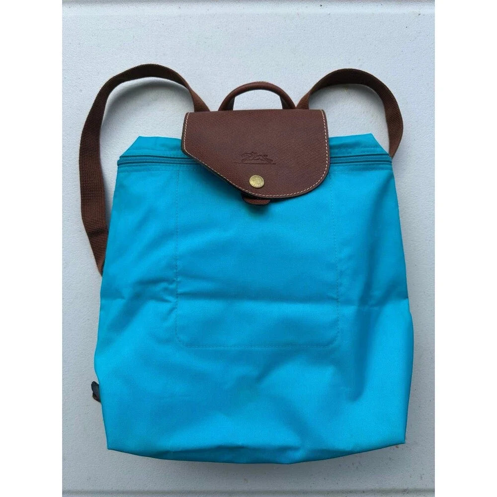 Longchamp Cobalt Le Pliage Original Nylon Leather Trim Foldable Backpack